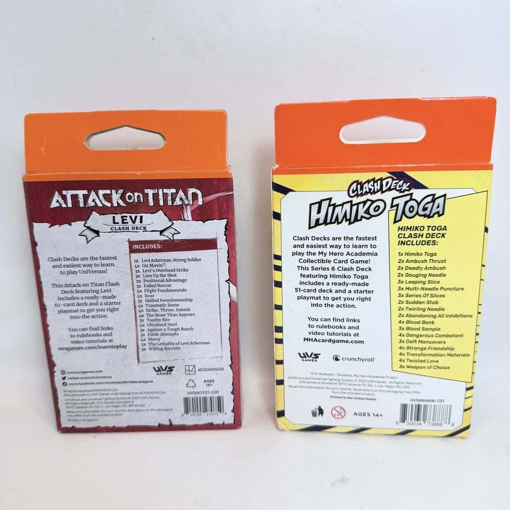 UniVersus CCG Clash Deck Lot Attack on Titan Levi & My Hero Academia Himiko Toga